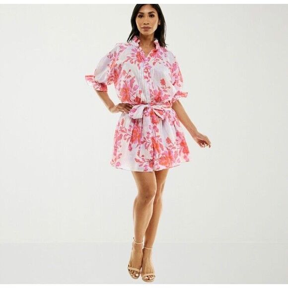 Premier Amour Dresses & Skirts - Premier Amour Womens Short Sleeve Floral Fit +‎ Flare Dress Pink Orange 16 NWT